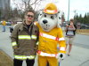 Sparky, mascot for the Yellowknife Fire Department, handed out colouring books and fire hats to children during the BBQ.