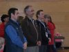 Dennis Bevington stand with Chantal Lavoie, vice-president of NWT projects for Debeers Canada (left), as the badminton athletes prepare for the medal presentations on the final day of Arctic Winter Games competition.