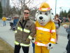 Sparky, mascot for the Yellowknife Fire Department, handed out colouring books and fire hats to children during the BBQ.